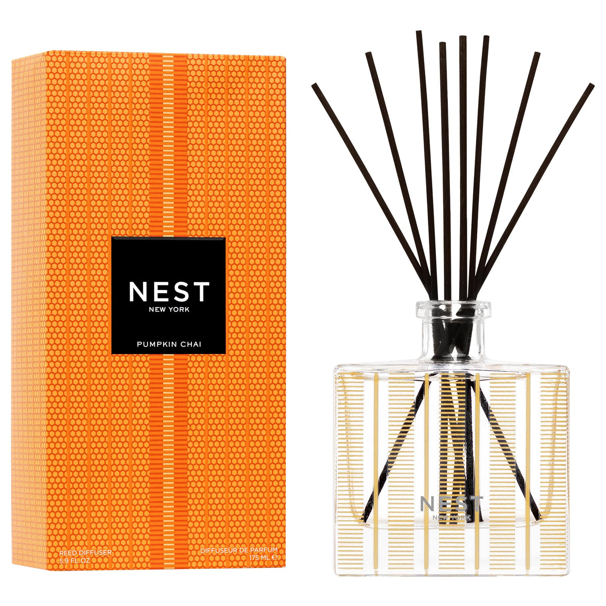 NEST New York Reed Diffuser, Autumn Plum - The Fall Collection - 5.9 fl oz - Fragrance for Up to 90 Days - Reusable, Refillable Glass Holder - Includes 8 All-Natural Reed Sticks - Flame Free