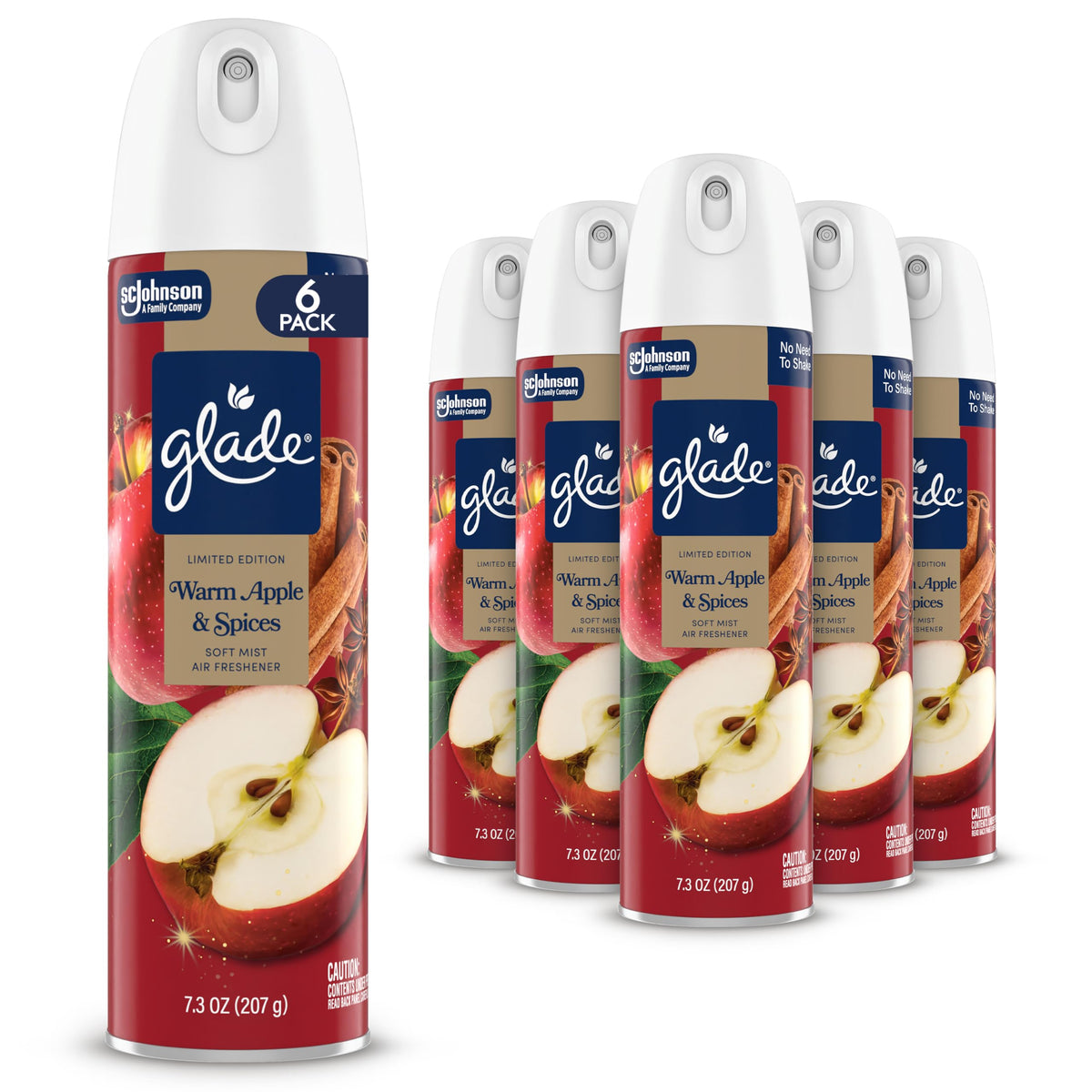 Glade Soft Mist Odor Fighting Aerosol Air Freshener, Twinkling Pine & Cedar, 7.3oz, 6 count