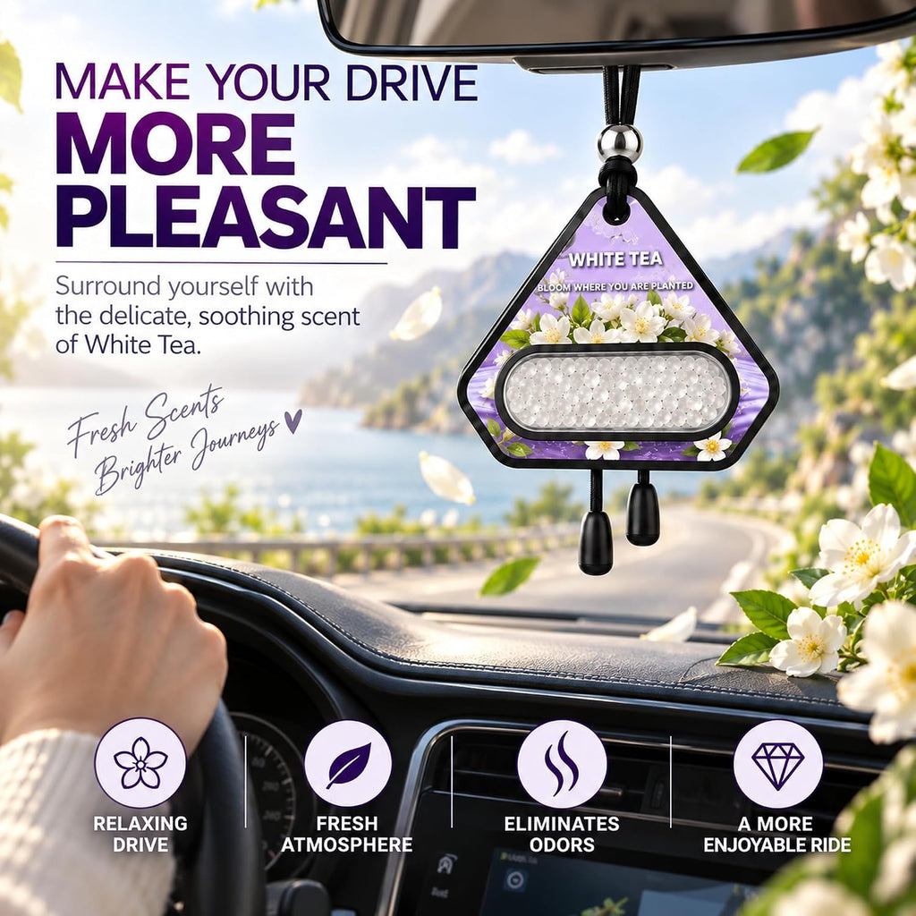 Hanging Car Air Freshener, Solid EVA Beads, White Tea, 3 Pack