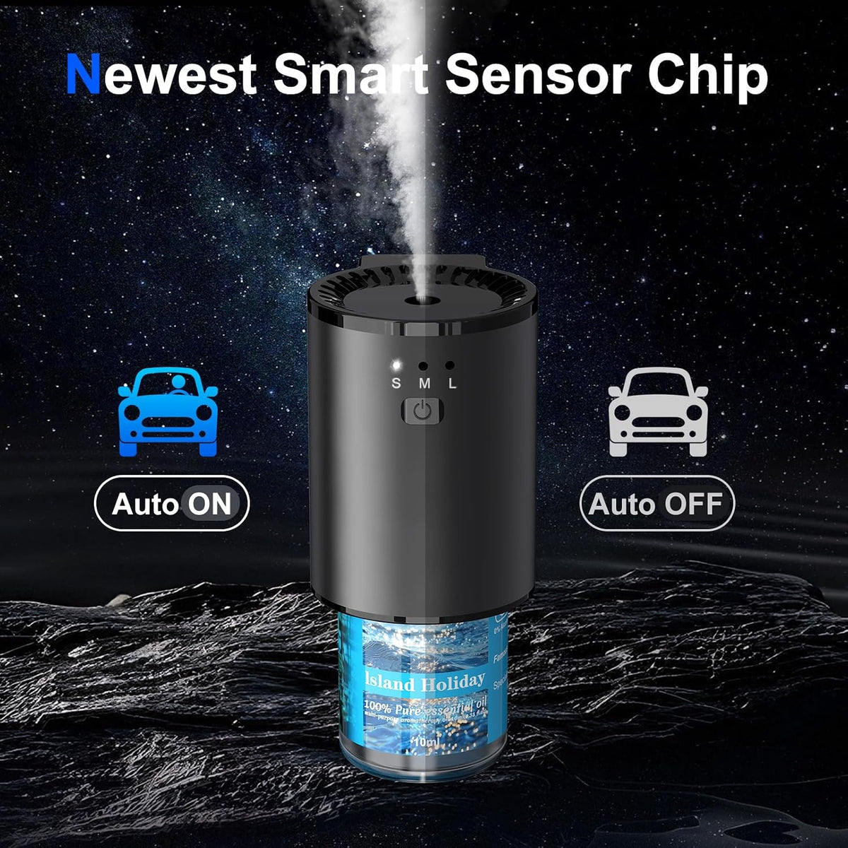 Car Air Freshener, Smart Car Air Freshener with Three Adjustable Modes, 5 Scents, 10 Refills, Auto On/Off, Air freshener Car Diffuser Suitable for Vent Clip (2 pack)