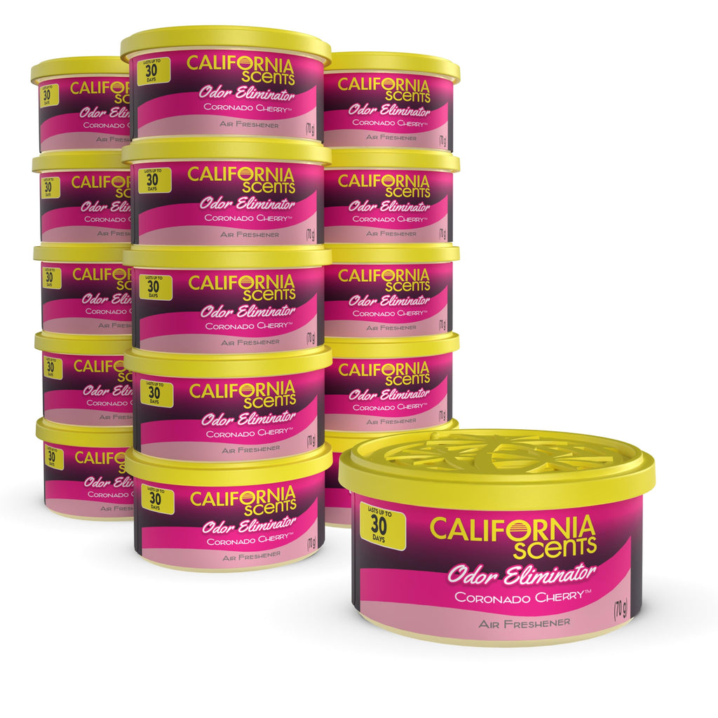 Can Air Freshener and Odor Neutralizer by California Scents, Set of 12 Spillproof Cans for Home and Car, Coronado Cherry, 1.5 Oz Each