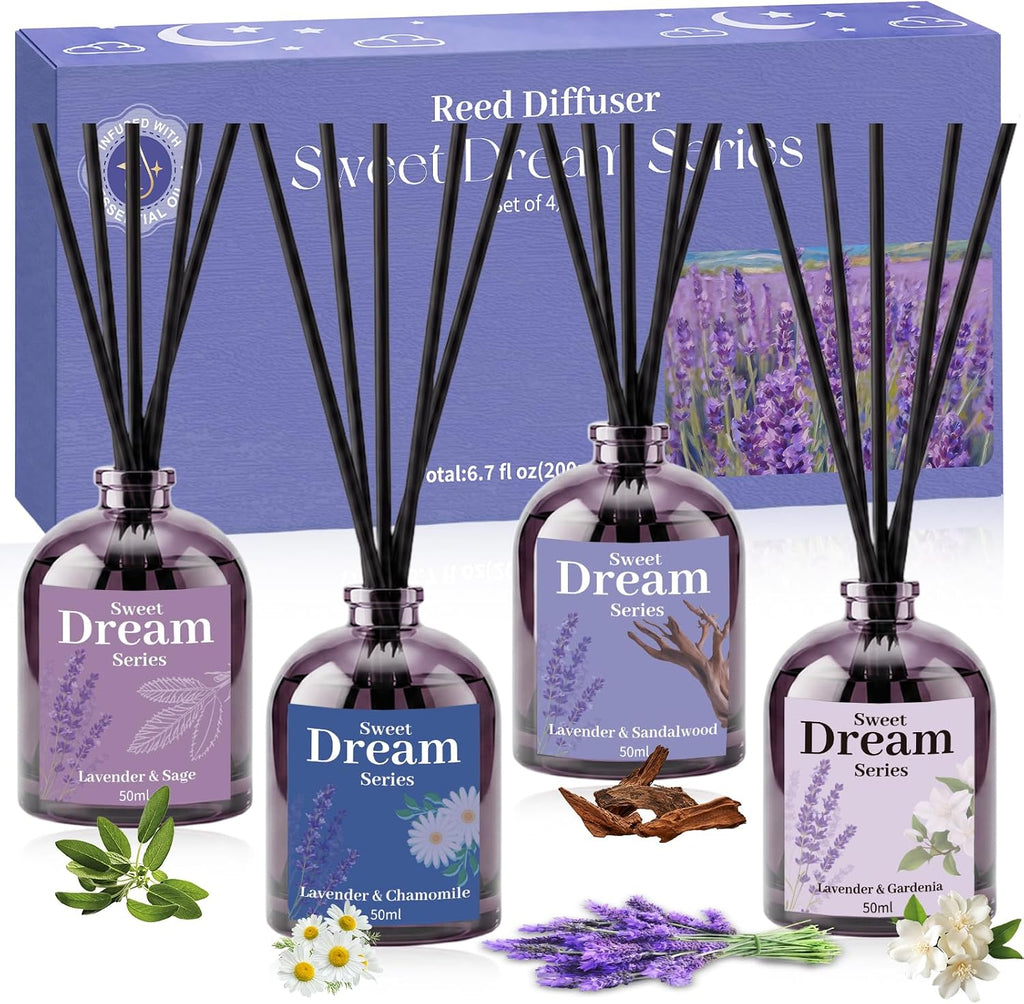 STRN Reed Diffuser Set, Lavender Essential Oil Reed Diffuser 4 x 50ml