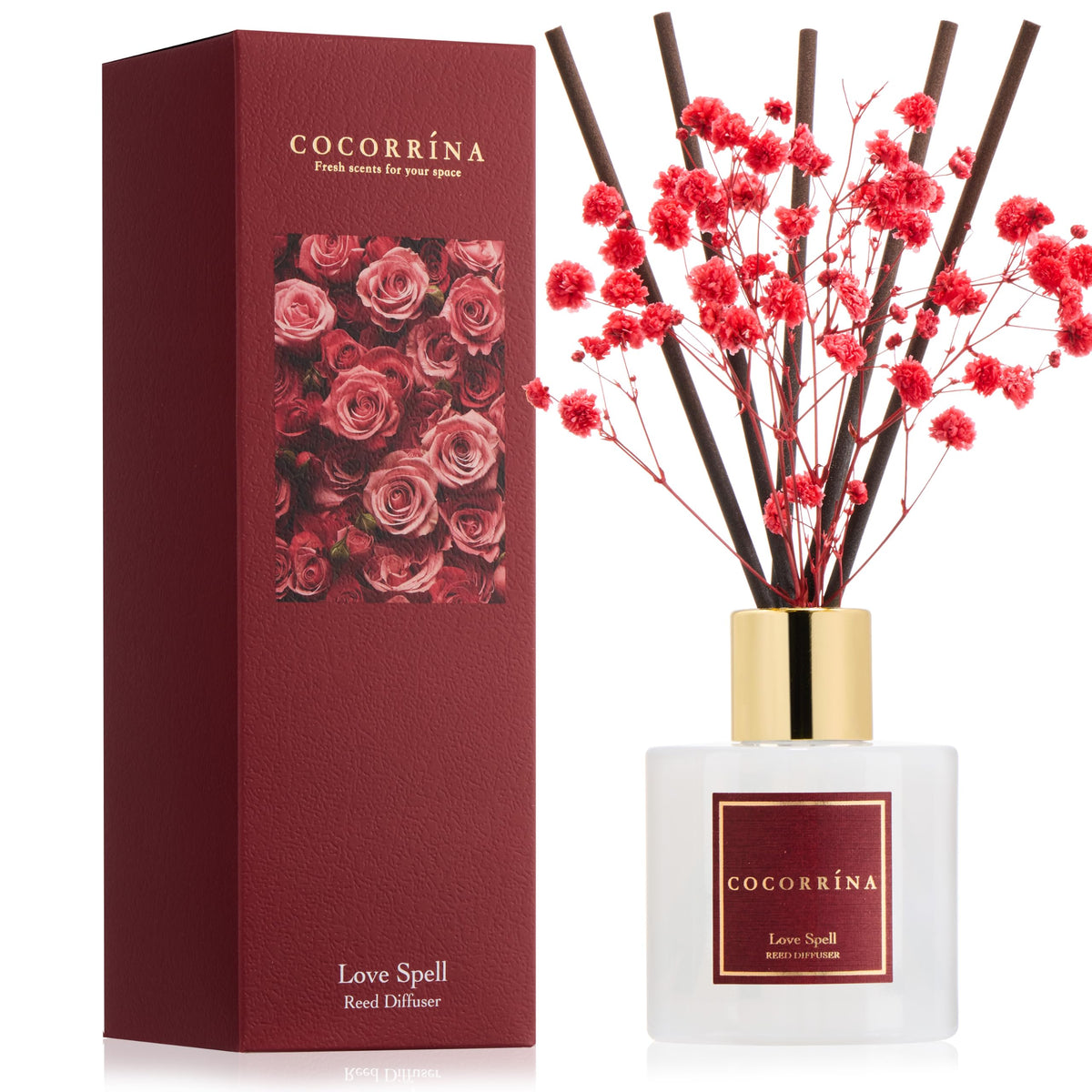Cocorrína Reed Diffuser Set, 6.7 fl.oz Clean Linen 2 Packs Scented Diffuser with Sticks Home Fragrance Reed Diffuser for Bathroom Shelf Decor