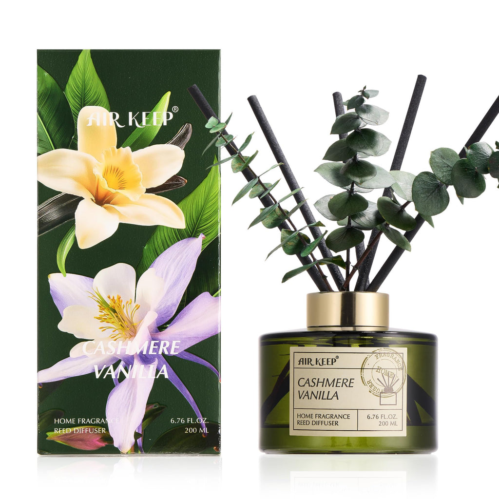 Airkeep Reed Diffuser Set with 6.76 fl oz Forest Mist Scent Essential Oils and 3 Leaves & 8 Diffuser Sticks,Bathroom Shelf Decor & Air Freshener, House Bedroom Office Decor & Gifts