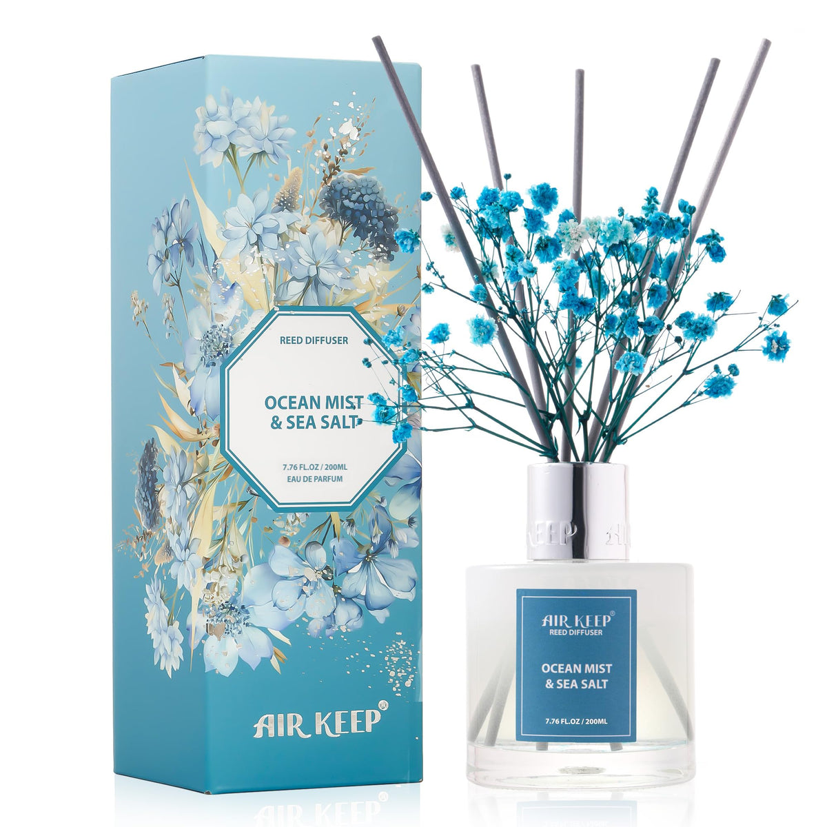 Airkeep Reed Diffuser Set,3.38 fl oz (100 ml) - Cashmere Vanilla Oil Diffusers with 8 Reed Sticks, Home Fragrance Reed Diffuser for Bathroom Shelf Decor