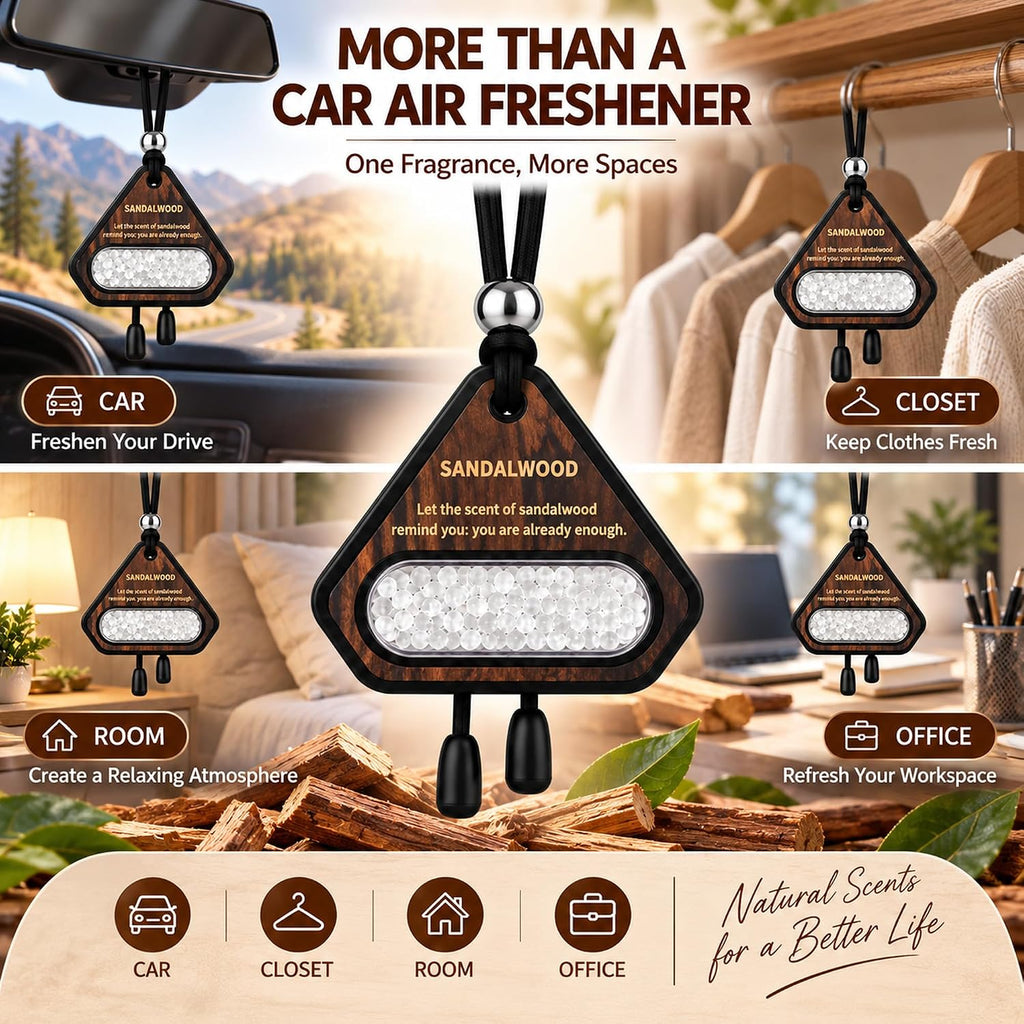 Hanging Car Air Freshener, Solid EVA Beads, Sandalwood, 3 Pack