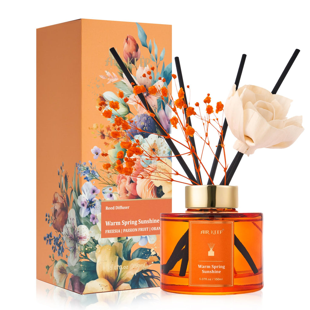 Airkeep Flower Reed Diffusers Set, 5.07 oz Clean Aldehydes Musk Scented Oil Diffuser with 8 Reed Sticks, Home Fragrance Diffuser Gift Set for Bathroom & Office Decor 150ml
