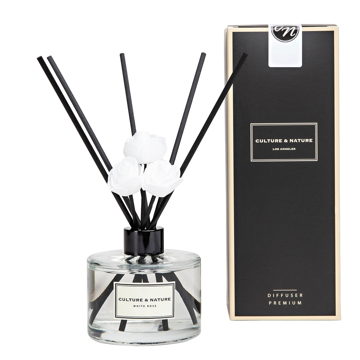 CULTURE & NATURE Reed Diffuser Set 6.7oz (200ml) Clean Cotton Scented Diffuser with Sticks Home Fragrance Reed Diffuser for Bathroom Shelf Decor