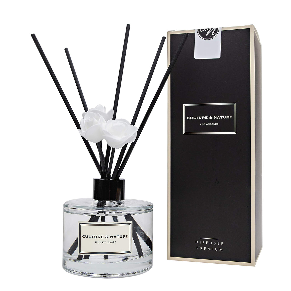 CULTURE & NATURE Reed Diffuser Set 6.7oz (200ml) Clean Cotton Scented Diffuser with Sticks Home Fragrance Reed Diffuser for Bathroom Shelf Decor