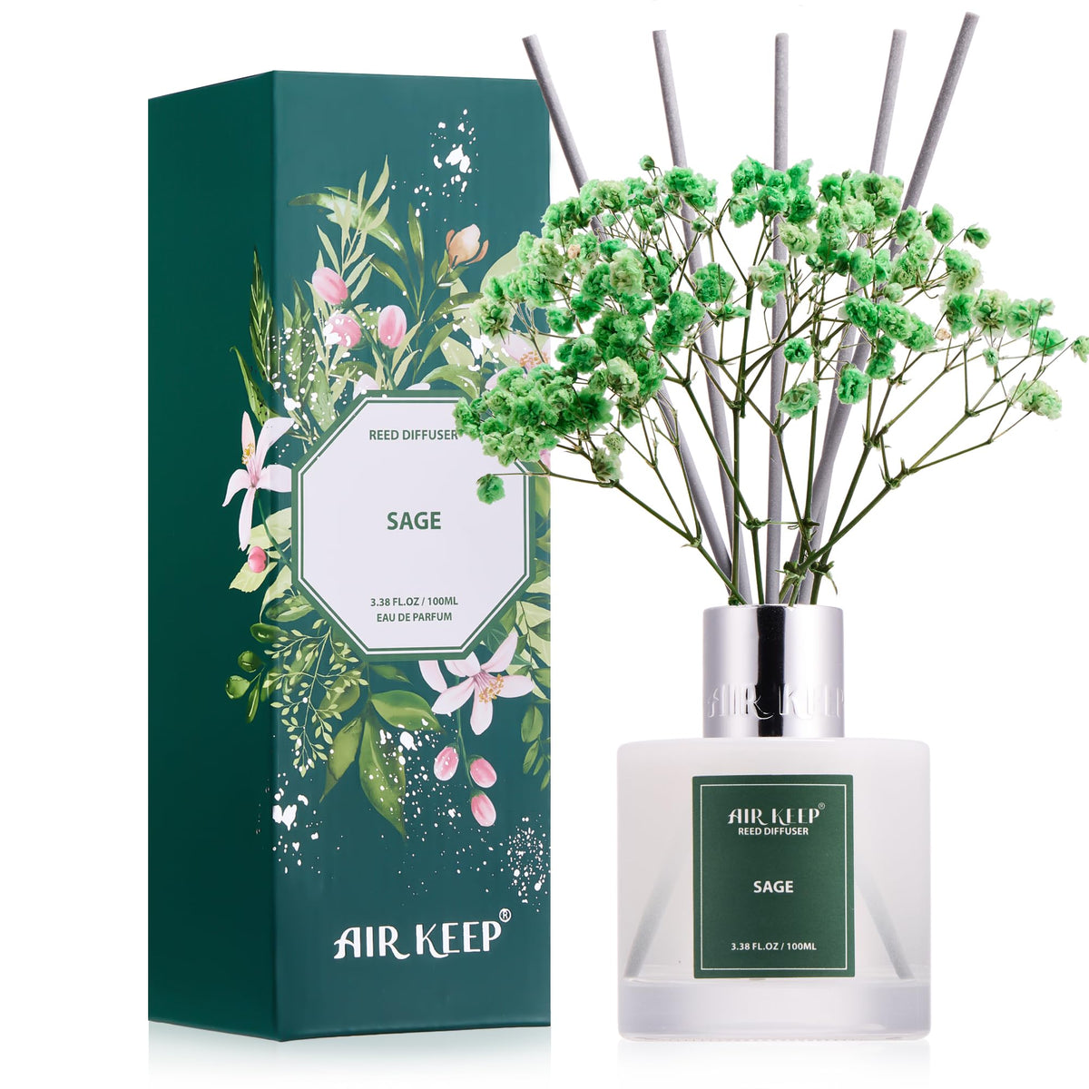 Airkeep Reed Diffuser Set,3.38 fl oz (100 ml) - Cashmere Vanilla Oil Diffusers with 8 Reed Sticks, Home Fragrance Reed Diffuser for Bathroom Shelf Decor