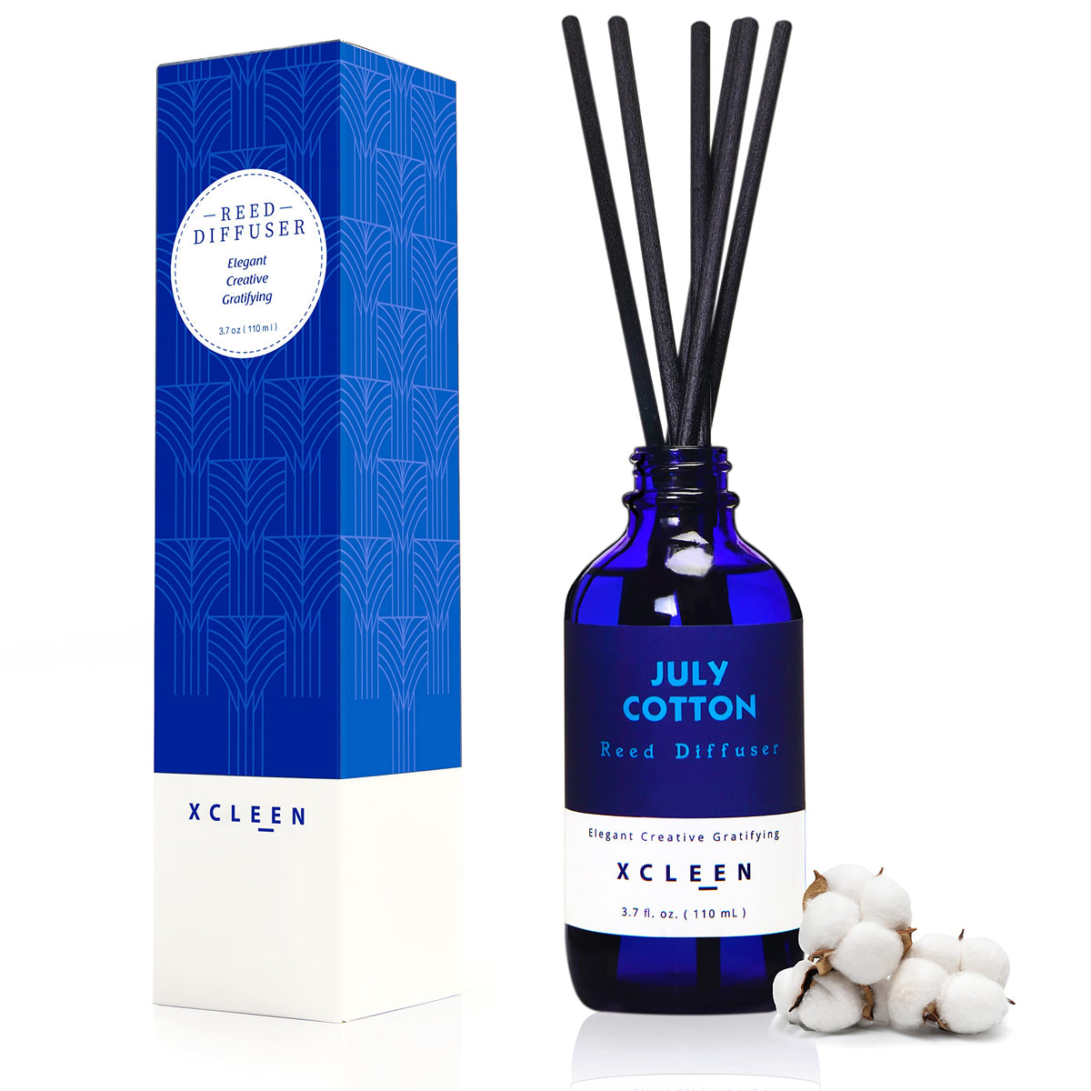 Xcleen Reed Diffusers Set, 3.7 Oz Scent Diffuser, 6 Reed Diffuser Sticks, Home Fragrance Hyacinth, Peony & Citrus, Aromatherapy Oil Diffuser Reeds, More Masculine Scent, Bathroom & Office Decor 110ml