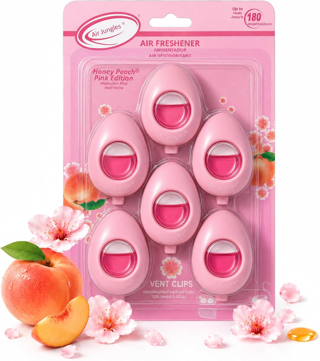 Air Jungles Pink Car Air Freshener Vent Clip 6 Ct, Honey Peach Scent