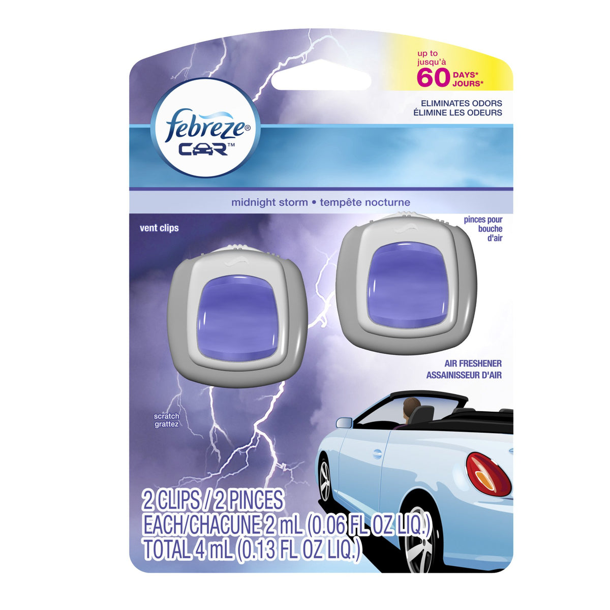 Febreze Car Air Freshener Vent Clip Platinum Ice Scent, .07 oz. Car Vent Clip, Pack of 4