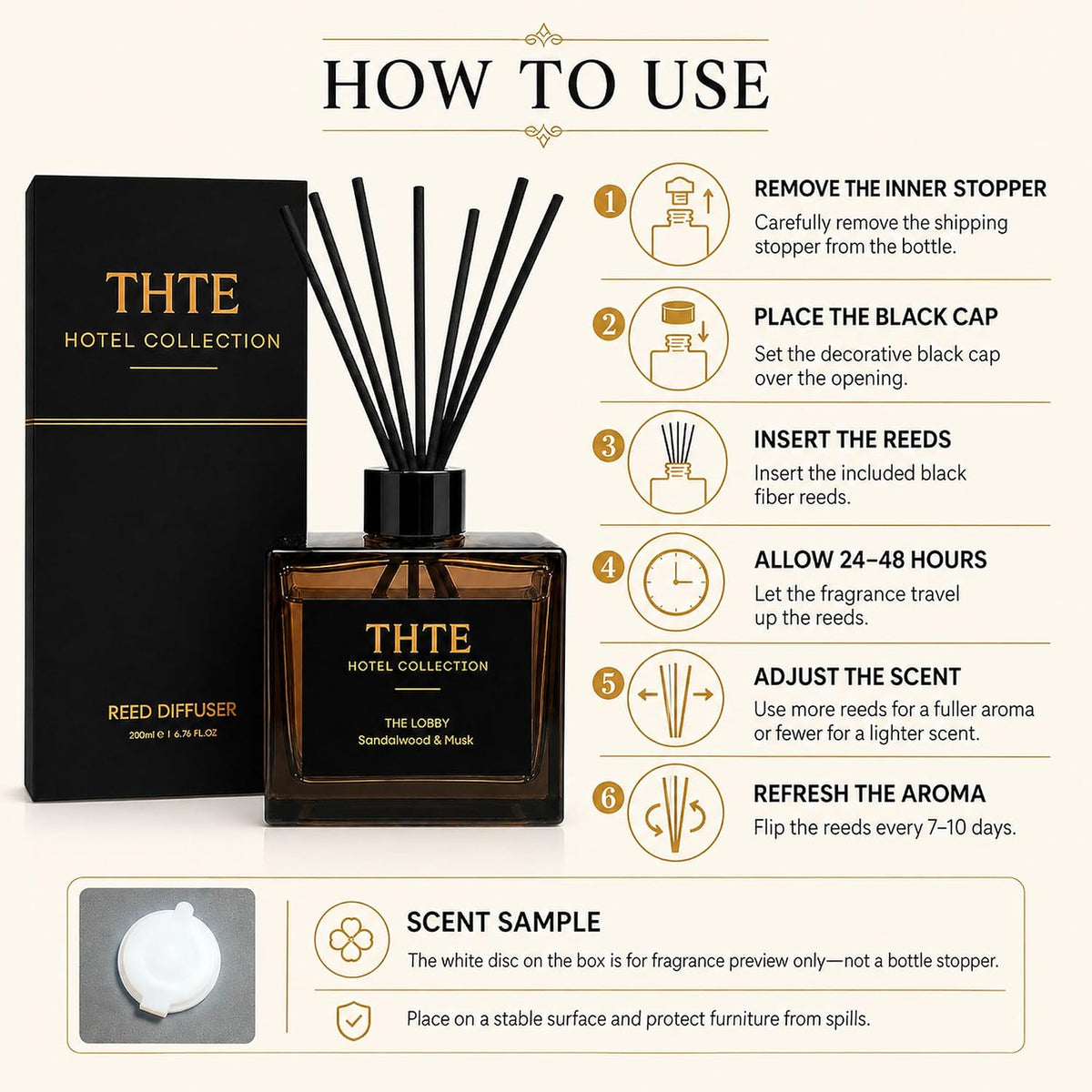 White Tea Reed Diffuser for Home, Airy Clean Hotel-Inspired Scent with Soft Musk, Long-Lasting Home Fragrance with Black Fiber Reeds for Bedroom, Bathroom and Living Room