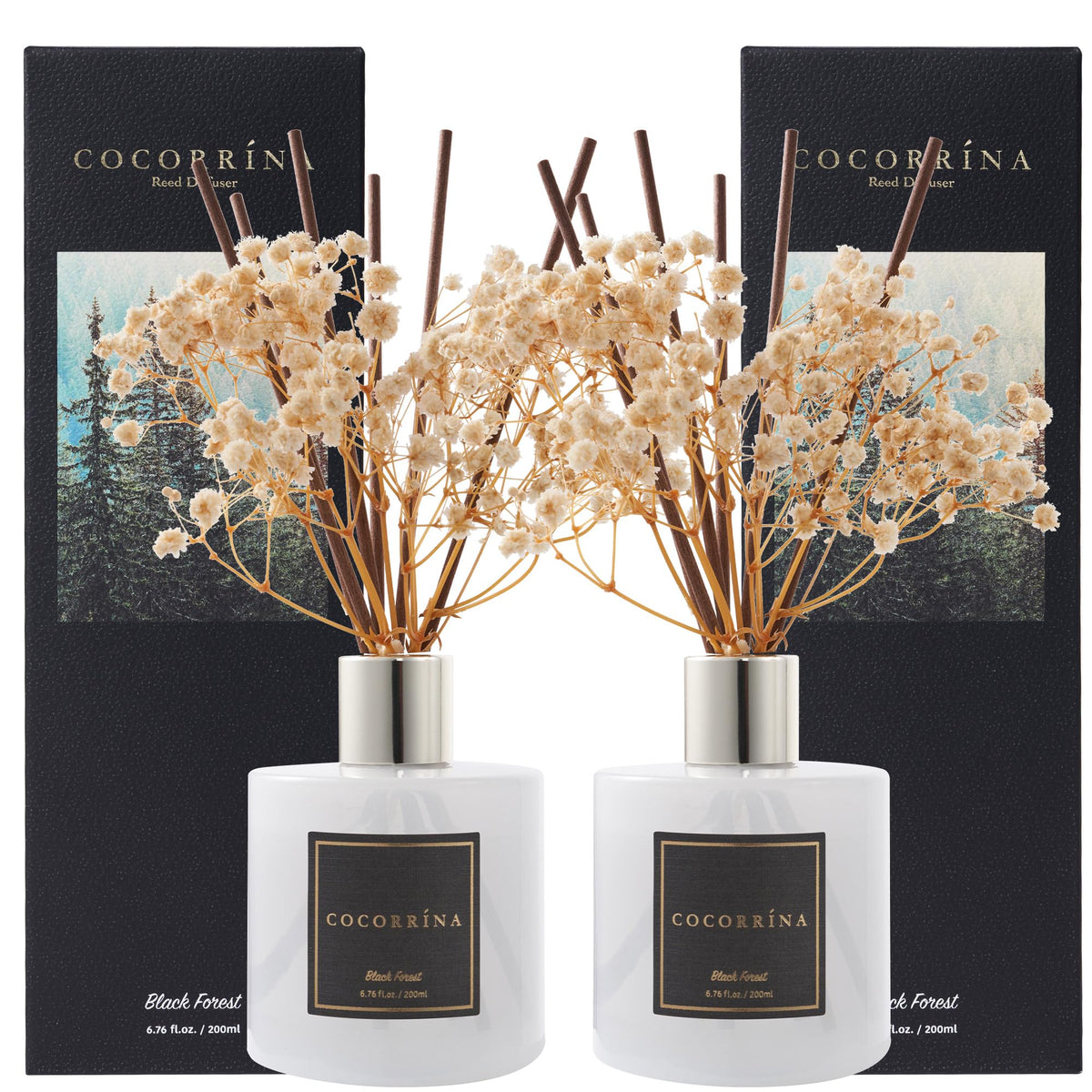 Cocorrína Premium Reed Diffuser Set with Preserved Baby's Breath & Cotton Stick Lavender Thyme | 6.76 Fl.oz Scent Diffuser for Bedroom Bathroom Home Décor