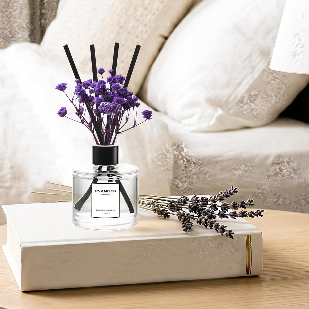 Reed Diffuser Set of 3 Pack,Lavender Eucalyptus/White Jasmine/Lemongrass Scented Oil Diffuser with 24 Sticks(1.7 fl oz Each Pack),Air Freshener for Bedroom Bathroom Office | Shelf Decor