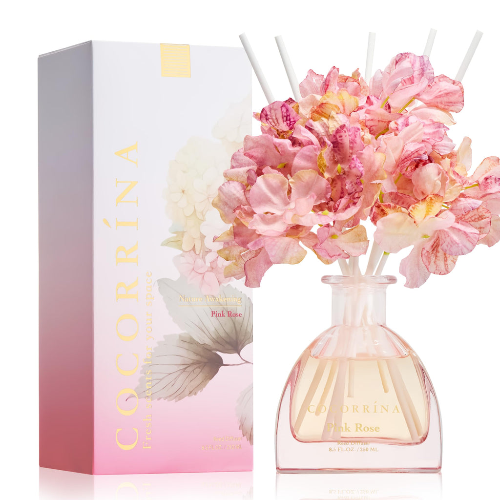 COCORRÍNA Reed Diffuser - 8.5 Oz Clean Linen Reed Diffuser with 8 Sticks for Home Bathroom Shelf Decor (Simple Luxe Collection)
