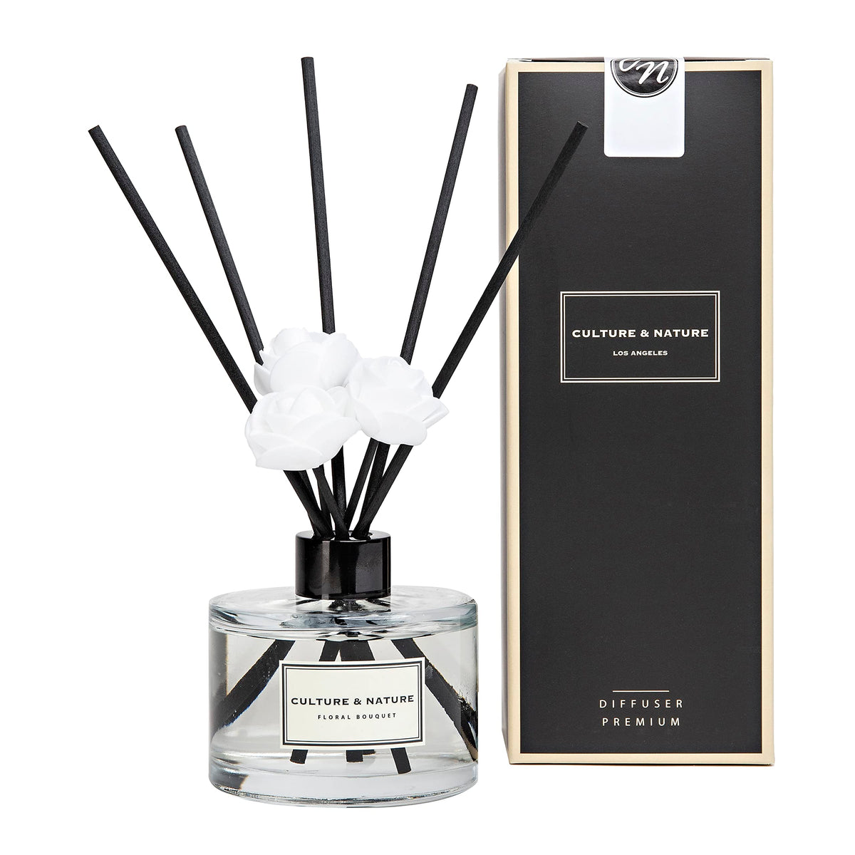 CULTURE & NATURE Reed Diffuser Set 6.7oz (200ml) Black Rose Scented Diffuser with Sticks Home Fragrance Reed Diffuser for Bathroom Shelf Decor