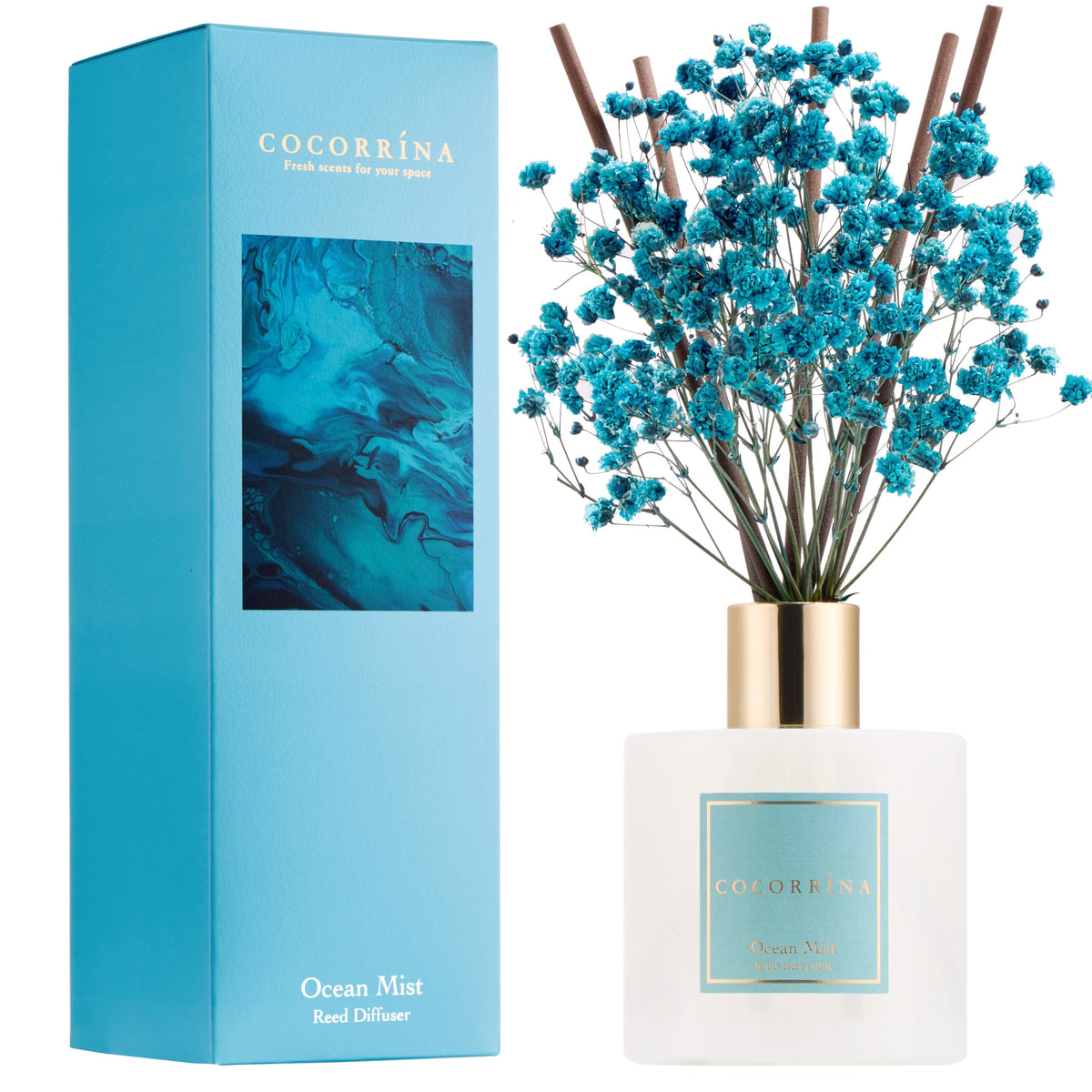 Cocorrína Reed Diffuser Set, Clean Linen 6.7 fl oz Scented Diffuser with Sticks Home Fragrance Reed Diffuser for Bathroom Shelf Décor