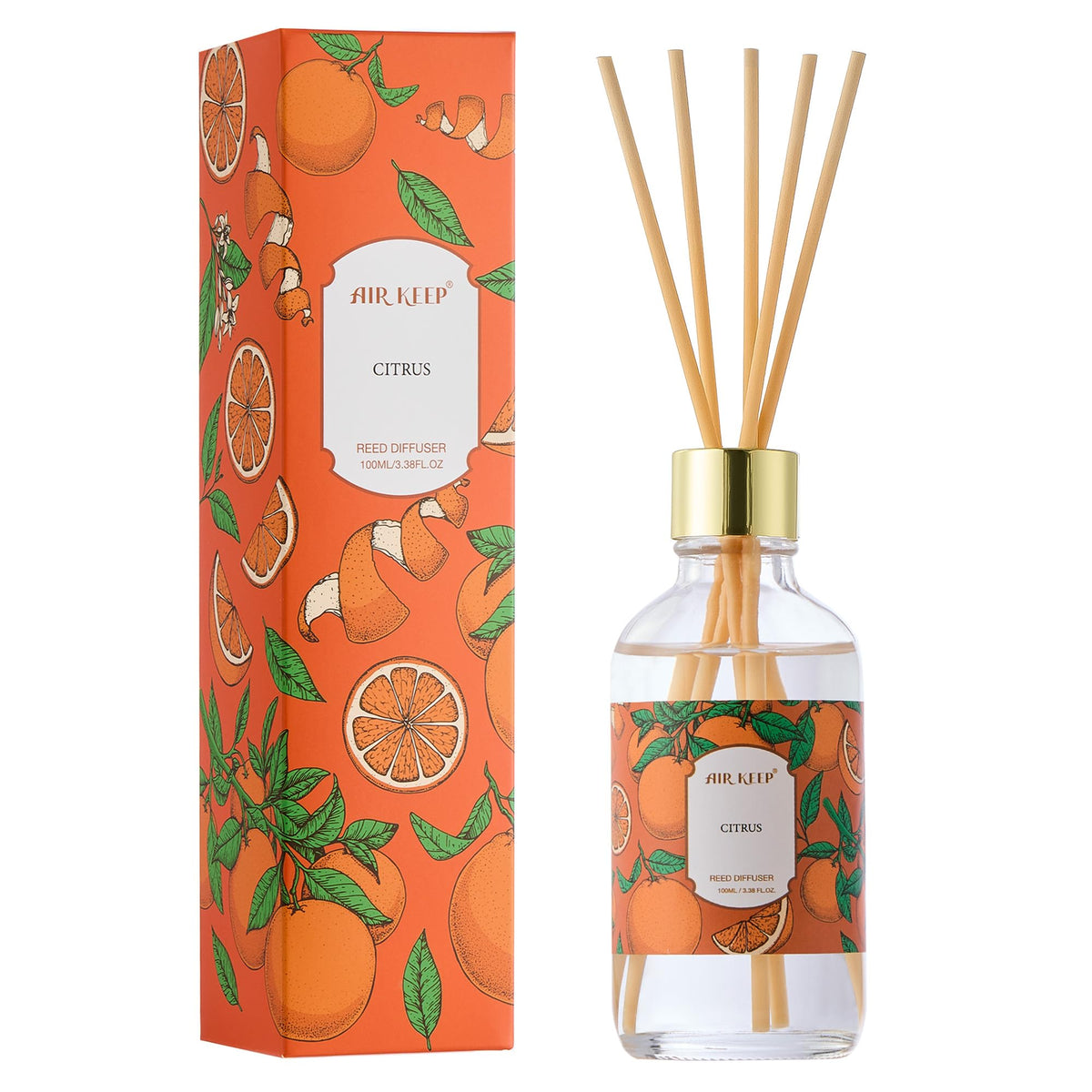 Airkeep Reed Diffuser Set, 3.38 fl oz (100 ml) - Bourbom Vanilla Oil Diffusers with 8 Reed Sticks, Home Fragrance Reed Diffuser for Bathroom Shelf Decor