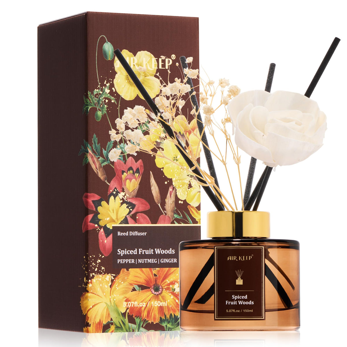 Airkeep Flower Reed Diffusers Set, 5.07 oz Pear/Apple/Berry Scented Oil Diffuser with 8 Reed Sticks, Home Fragrance Diffuser Gift Set for Bathroom & Office Decor 150ml