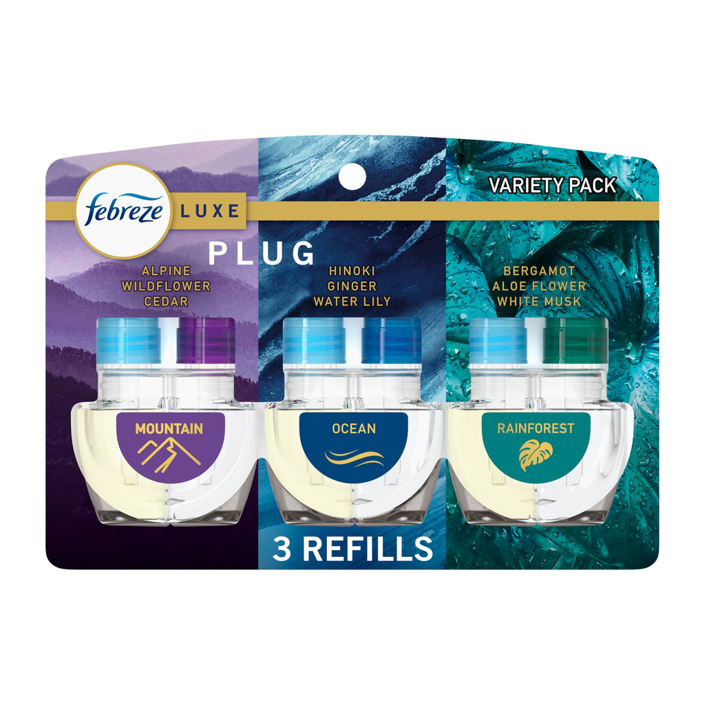 Febreze Plug In Air Freshener, Odor-Fighting Scented Oil Starter Kit, Air Fresheners for Home and Bathroom and Kitchen, Long Lasting for Strong Odors, Linen & Sky Scent, Warmer + 2 Refill
