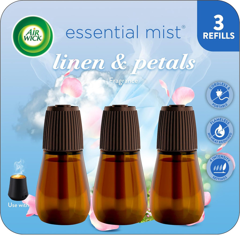 Air Wick Essential Mist Diffuser Oil Refill, Linen & Petals, 3 Count