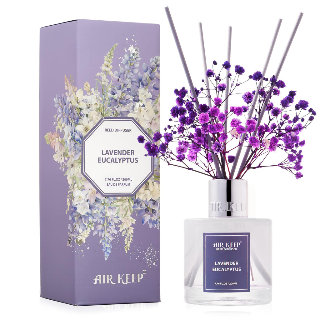 Airkeep Reed Diffuser Set,3.38 fl oz (100 ml) - Clean Cotton Oil Diffusers with 8 Reed Sticks, Home Fragrance Reed Diffuser for Bathroom Shelf Decor