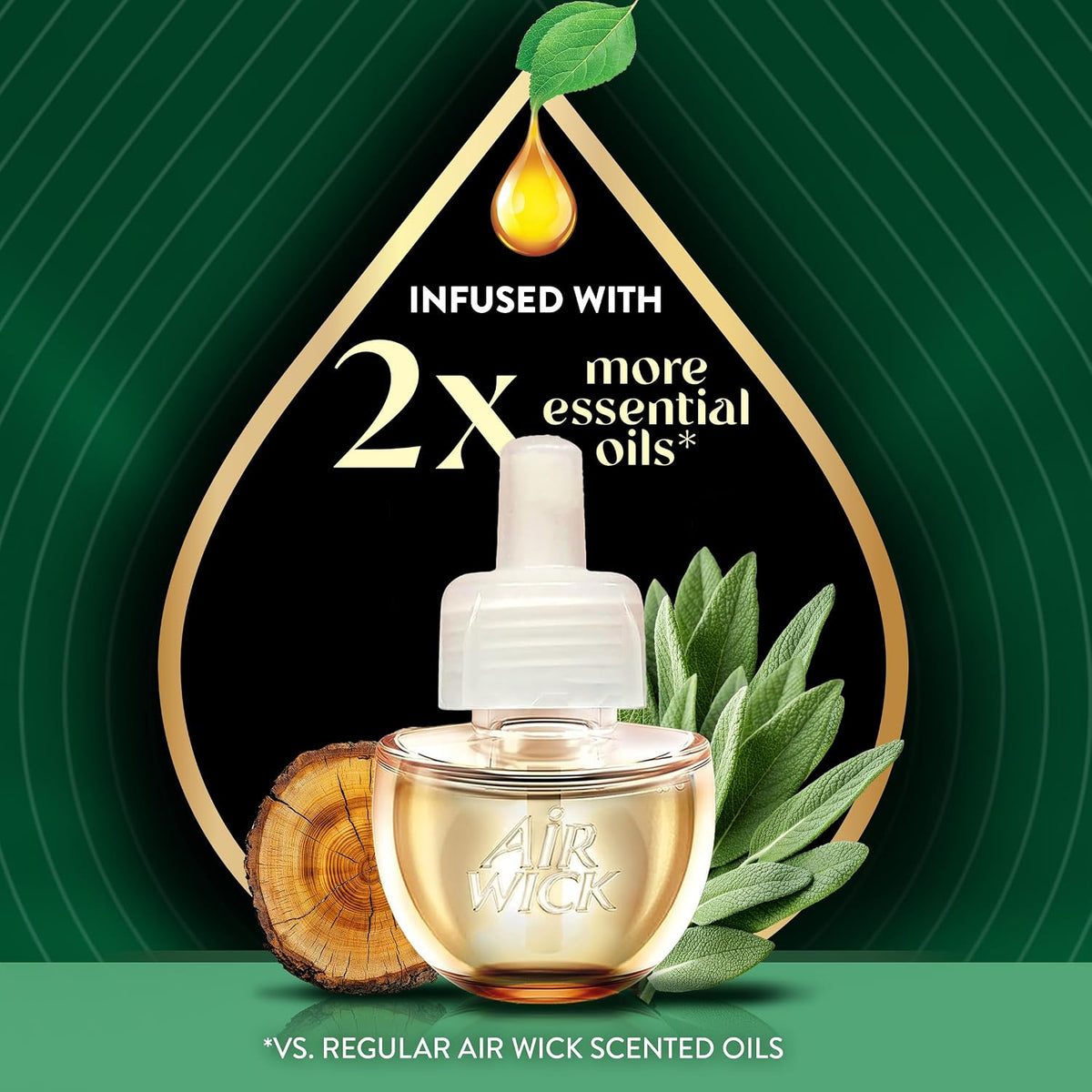 Air Wick Vibrant Plug in Scented Oil Refills, 4 Count, White Sage & Mahogany, Air Fresheners, Essential Oils