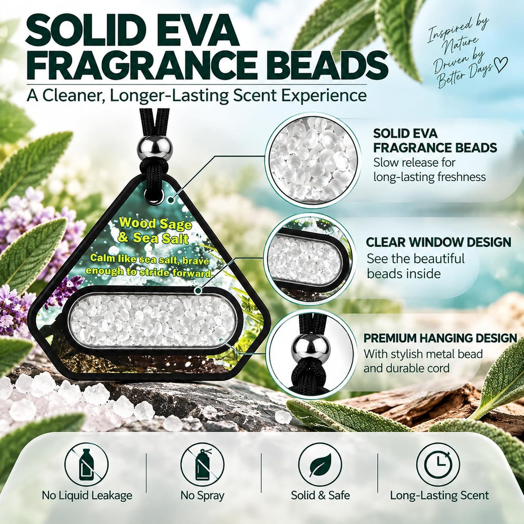 Hanging Car Air Freshener, Solid EVA Beads, Coastal Sage, 3 Pack