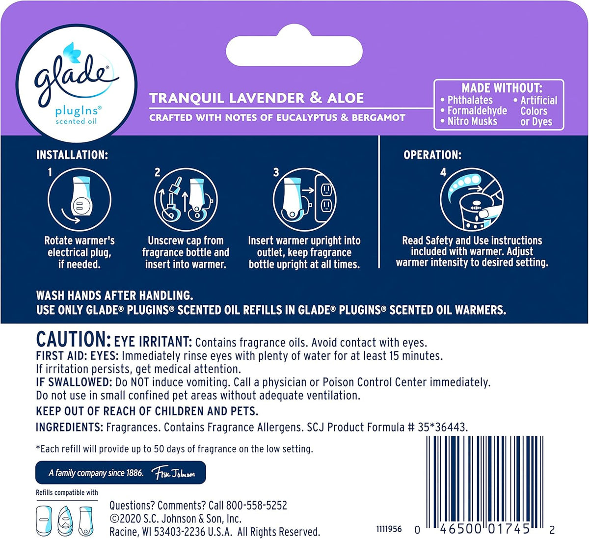Glade PlugIns Air Freshener Refills, Lavender & Aloe, 5 Count