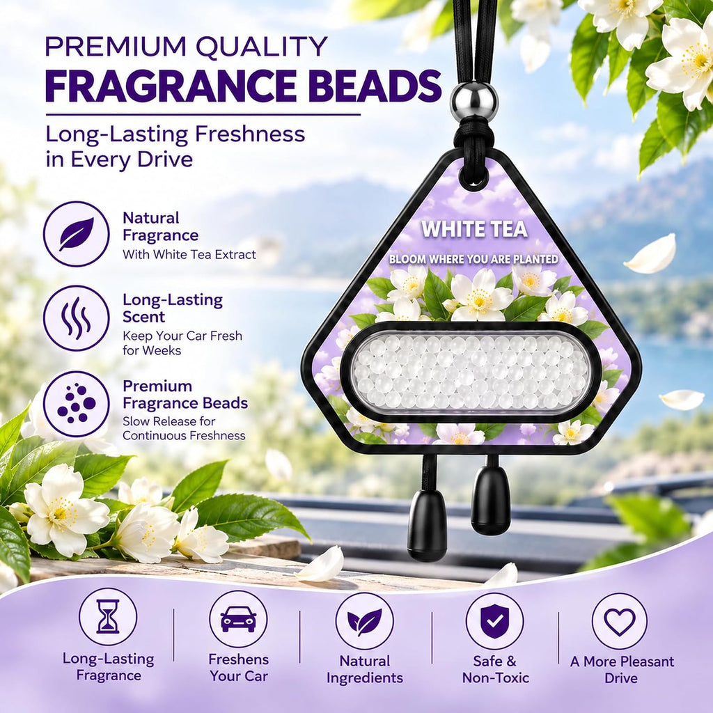 Hanging Car Air Freshener, Solid EVA Beads, White Tea, 3 Pack