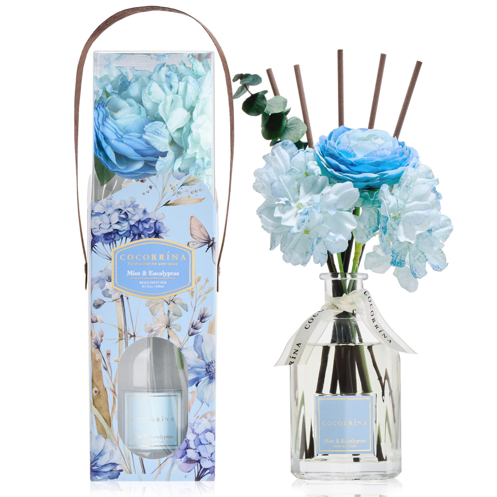 COCORRÍNA Reed Diffuser - Cherry Blossom 8.5 Fl.oz Flower Diffuser with 8 Sticks, Reed Diffusers for Home Bathroom Shelf Decor