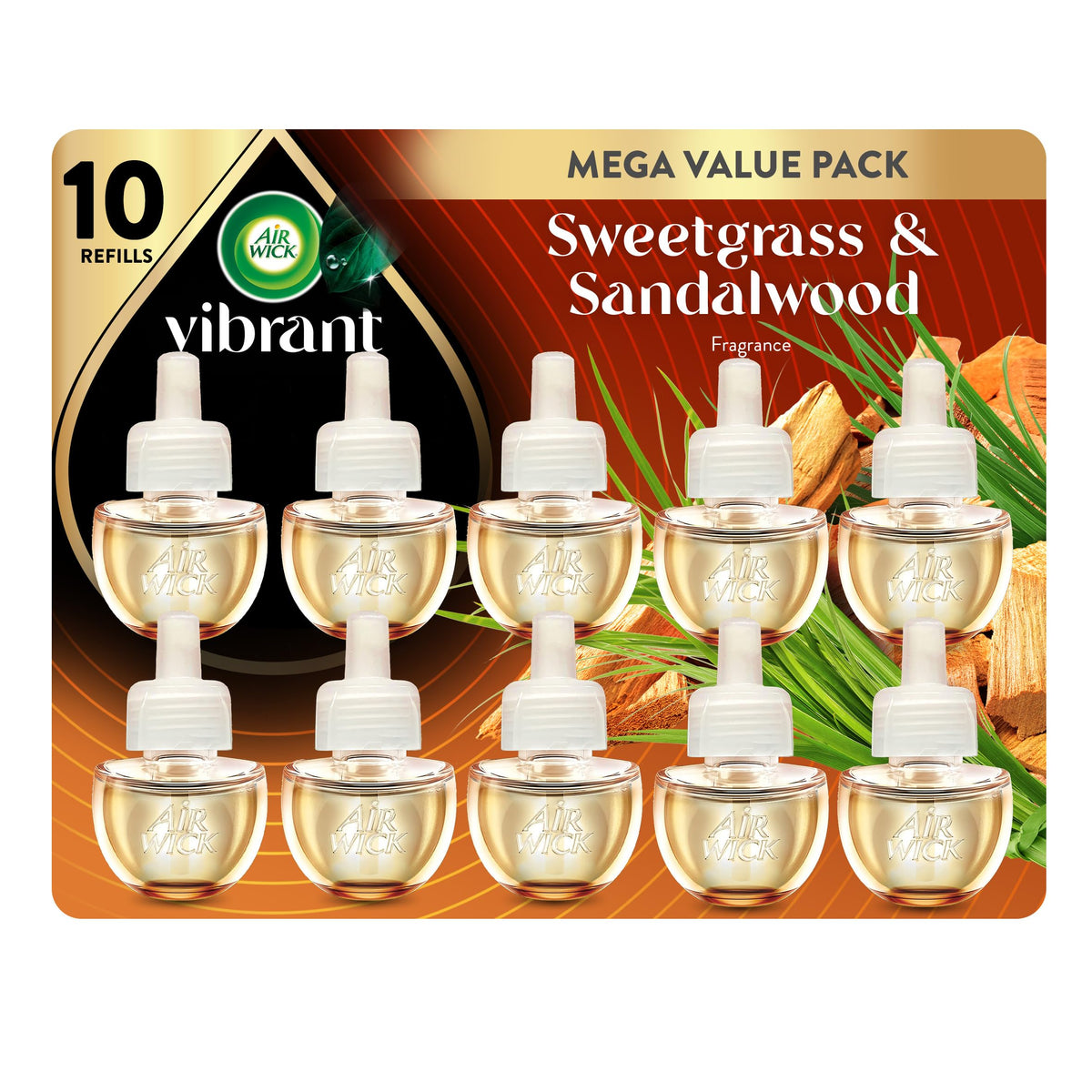 Air Wick Plug in Refills, Sweetgrass & Sandalwood, Essential Oil, 10 Count