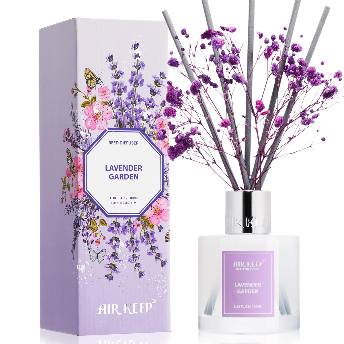 Airkeep Reed Diffuser Set, 3.38 fl oz (100 ml) - Cherry Blossom Oil Diffusers with 8 Reed Sticks, Home Fragrance Reed Diffuser for Bathroom Shelf Decor