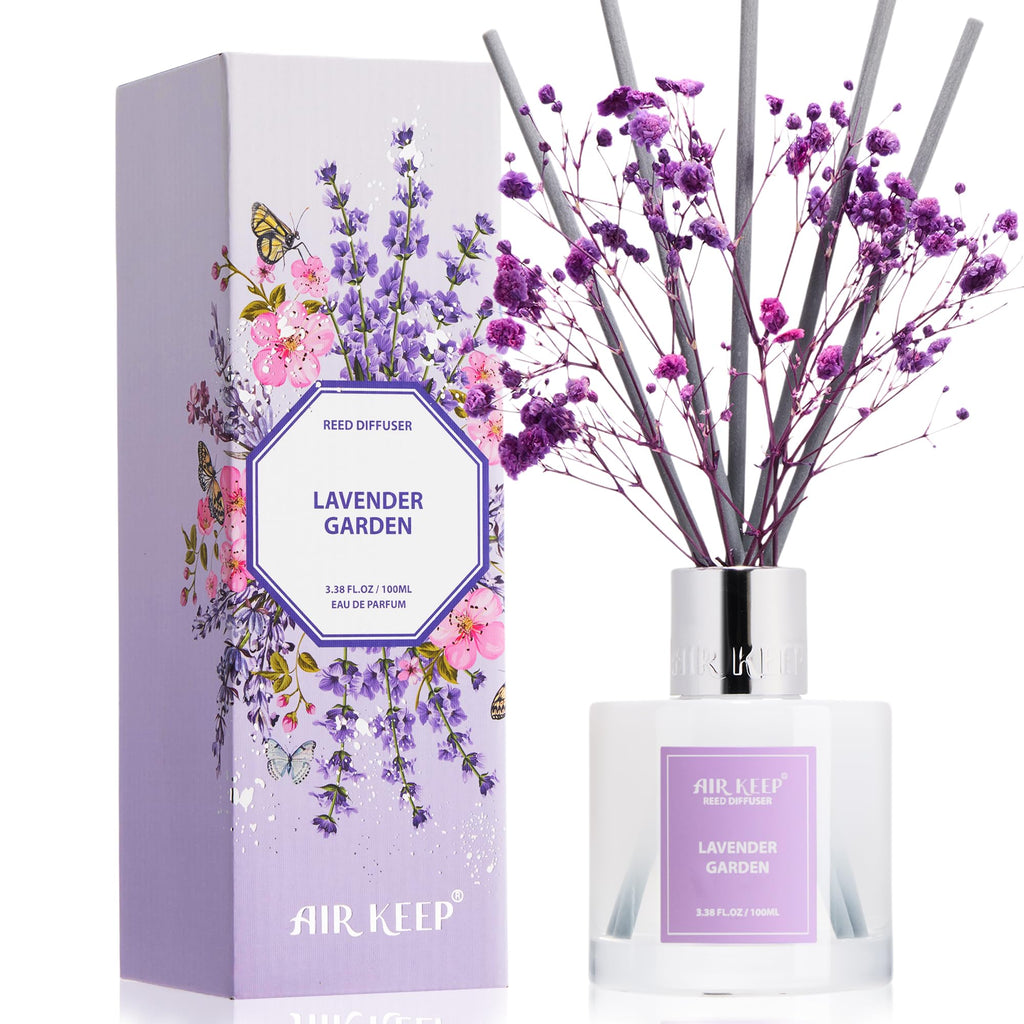 Airkeep Reed Diffuser Set,3.38 fl oz (100 ml) - Clean Cotton Oil Diffusers with 8 Reed Sticks, Home Fragrance Reed Diffuser for Bathroom Shelf Decor