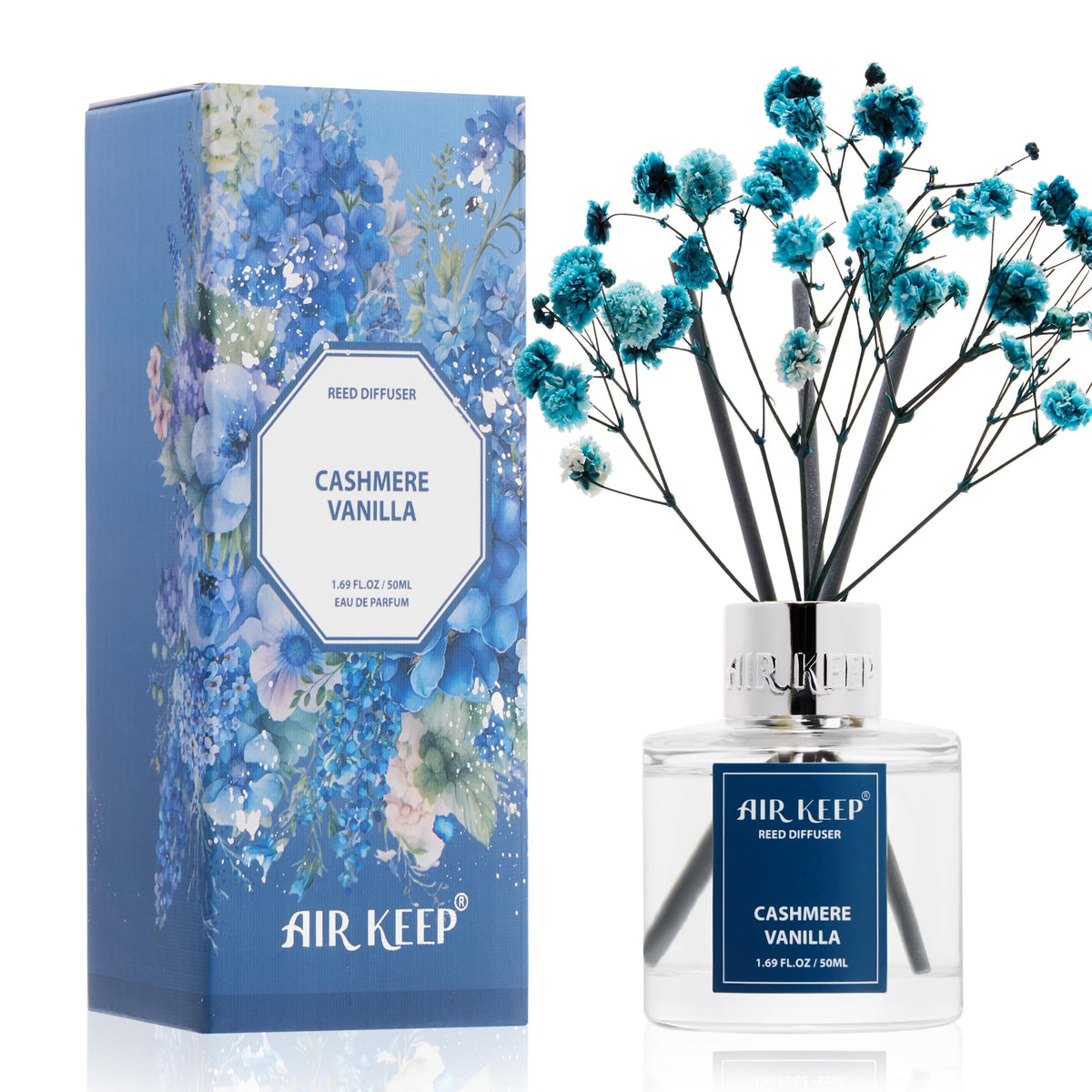 Airkeep Reed Diffuser Set,3.38 fl oz (100 ml) - Cinnamon Vanilla Oil Diffusers with 8 Reed Sticks, Home Fragrance Reed Diffuser for Bathroom Shelf Decor