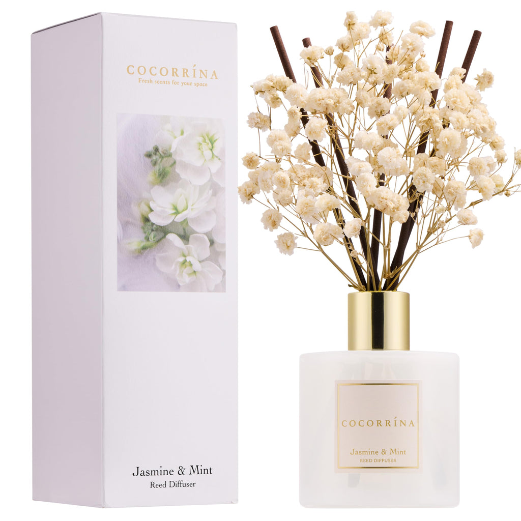 Cocorrína Reed Diffuser Sets- Eucalyptus & Moss Scented Diffuser with Sticks Home Fragrance Reed Diffuser for Bathroom Shelf Decor