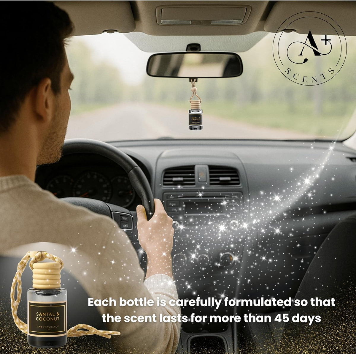 Santal & Coconut - A Fragrant Whisper of Opulent Tropical Serenity! - Luxury Car Hanging Diffuser - Long Lasting Car Freshener - Lasts up to 60 days | A+ Scents
