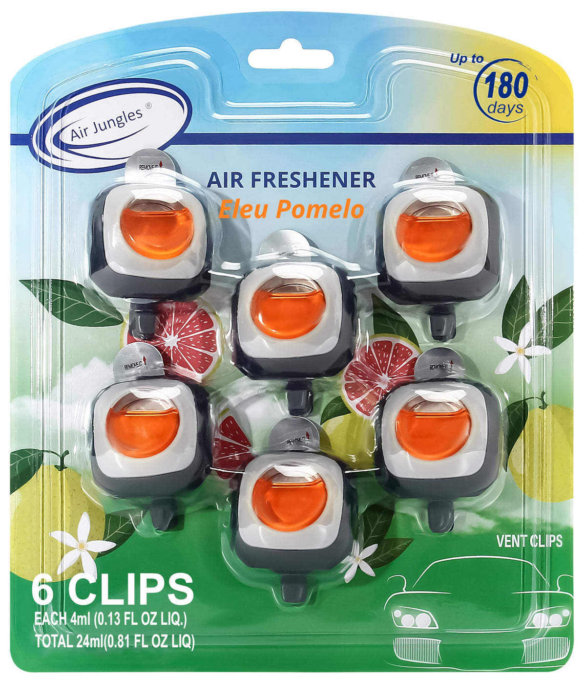 Air Jungles Honey Peach Scent Pink Car Air Freshener Vent Clip 6 Ct