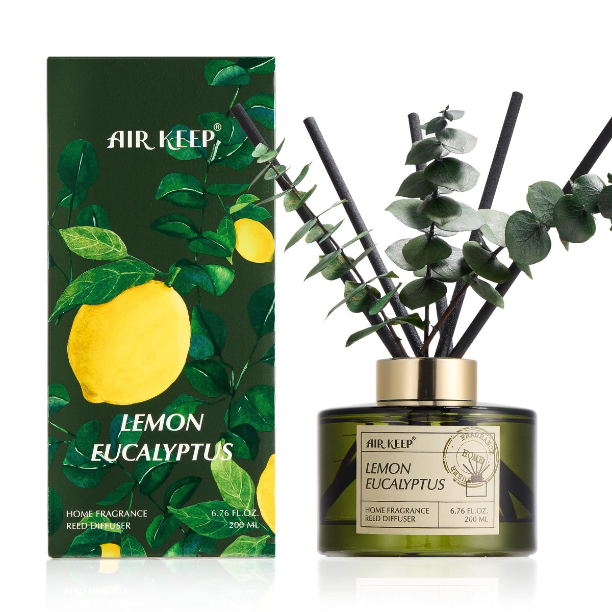 Airkeep Reed Diffuser Set with 6.76 fl oz Lavender Eucalyptus Scent Essential Oils and 3 Leaves & 8 Diffuser Sticks,Bathroom Shelf Decor & Air Freshener, House Bedroom Office Decor & Gifts