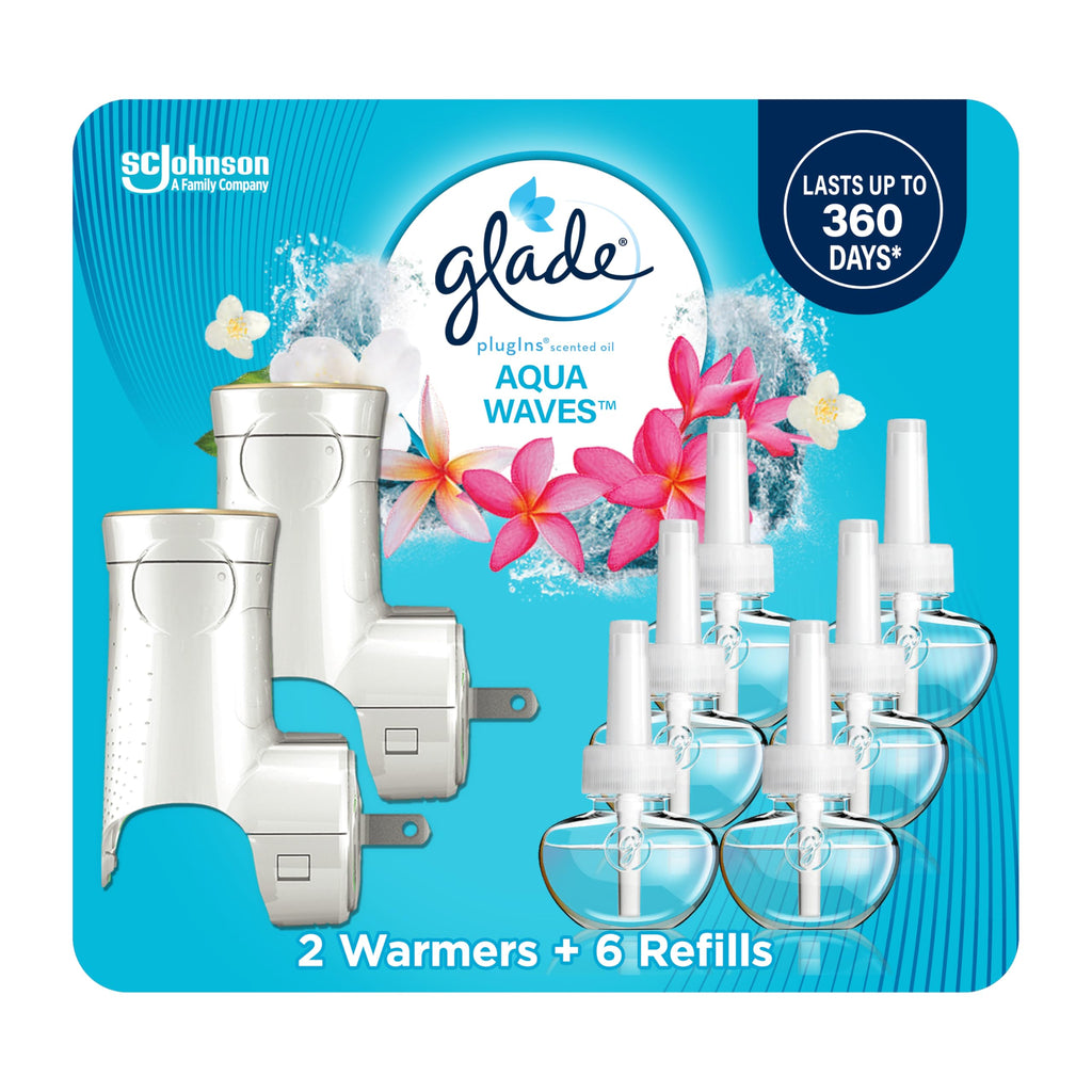 Glade PlugIns Air Freshener Starter Kit, Scented and Essential Oils for Home and Bathroom, Cashmere Woods, 4.02 Fl Oz, 2 Warmers and 6 Refills
