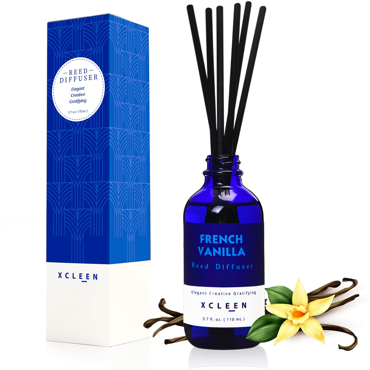 Xcleen Reed Diffusers Set, 3.7 Oz Scent Diffuser, 6 Reed Diffuser Sticks, Home Fragrance Hyacinth, Peony & Citrus, Aromatherapy Oil Diffuser Reeds, More Masculine Scent, Bathroom & Office Decor 110ml