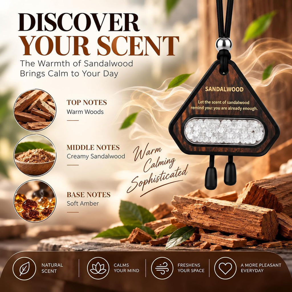 Hanging Car Air Freshener, Solid EVA Beads, Sandalwood, 3 Pack