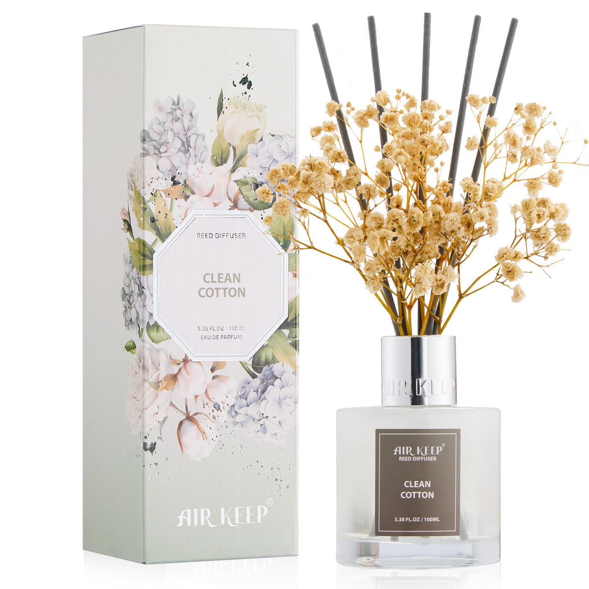 Airkeep Reed Diffuser Set,3.38 fl oz (100 ml) - Clean Linen Oil Diffusers with 8 Reed Sticks,Home Fragrance Reed Diffuser for Bathroom Shelf Decor