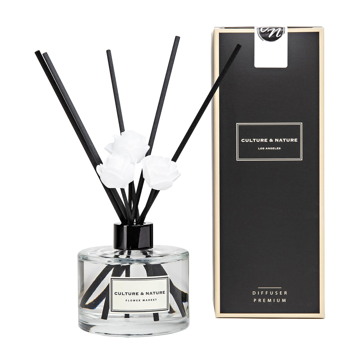 CULTURE & NATURE Reed Diffuser Set 6.7oz (200ml) Clean Cotton Scented Diffuser with Sticks Home Fragrance Reed Diffuser for Bathroom Shelf Decor