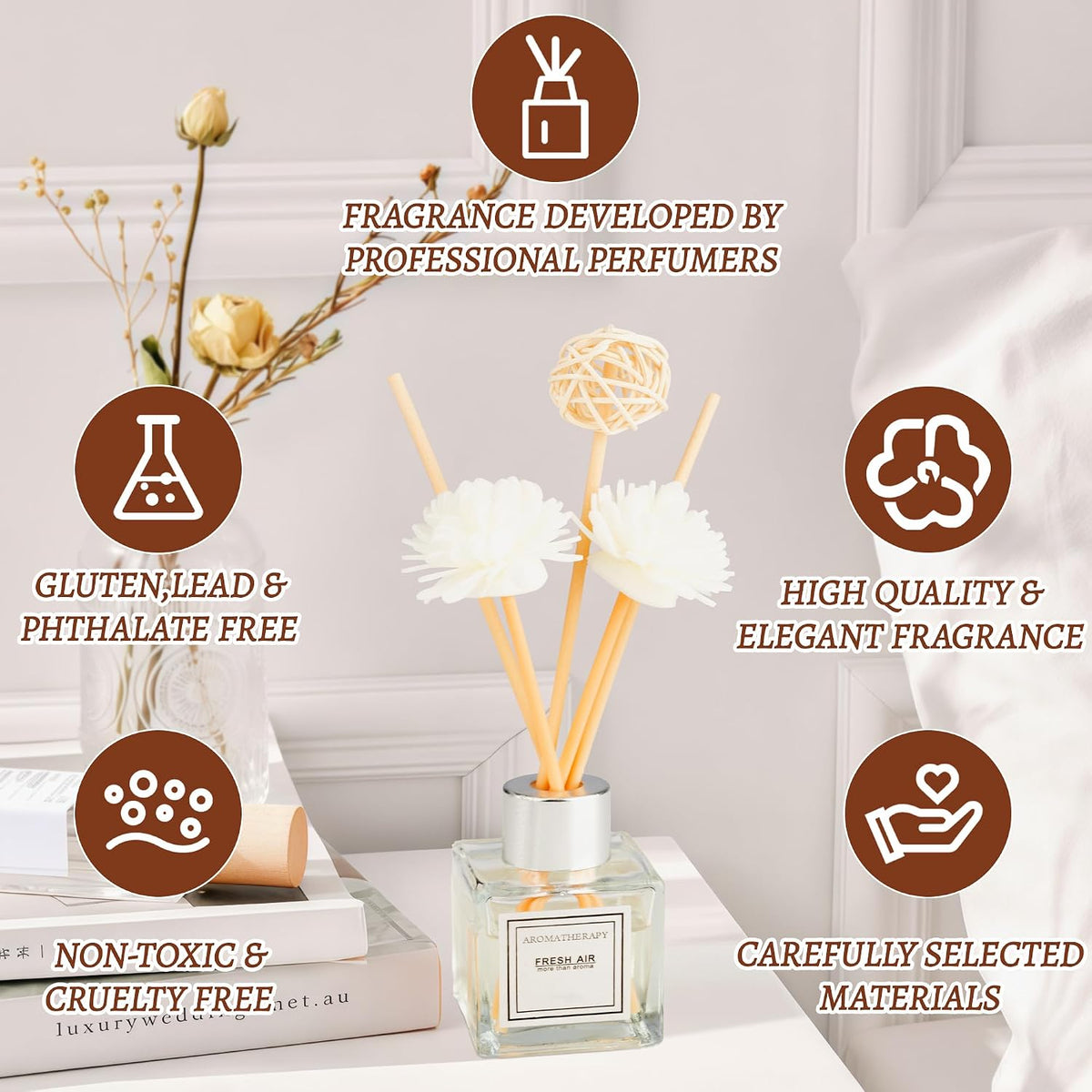 Reed Diffuser Set, 1.7 fl oz Scent Diffuser with Sticks, Lily Scent
