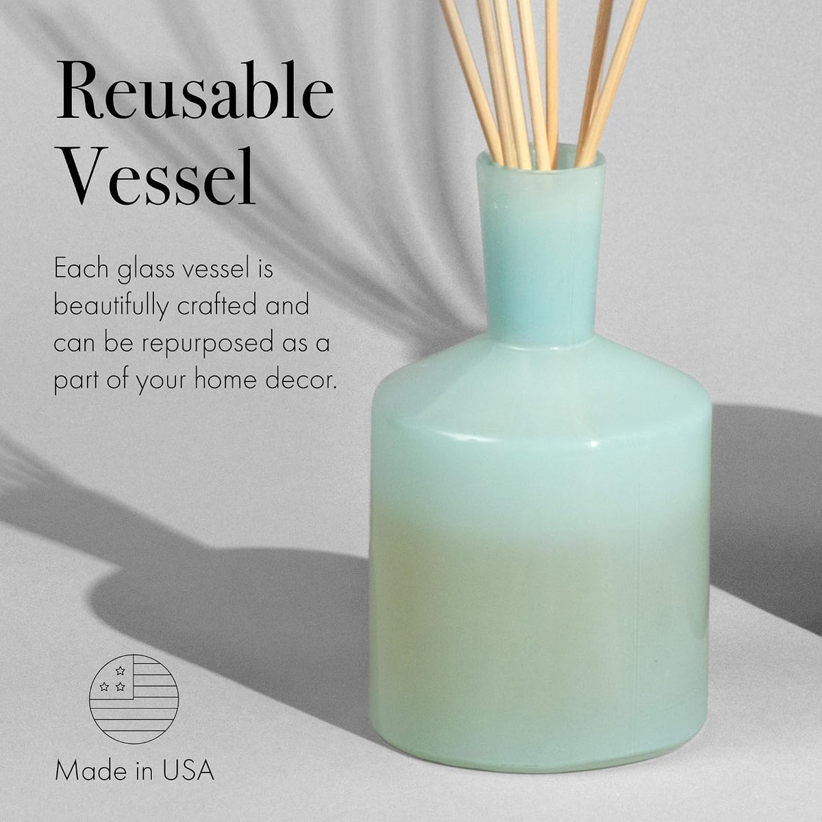 LAFCO New York Classic Reed Diffuser, Marine - 6 oz - Up to 3 Months Fragrance Life - Reusable Glass Vessel - Natural Wood Reeds - Made in the USA