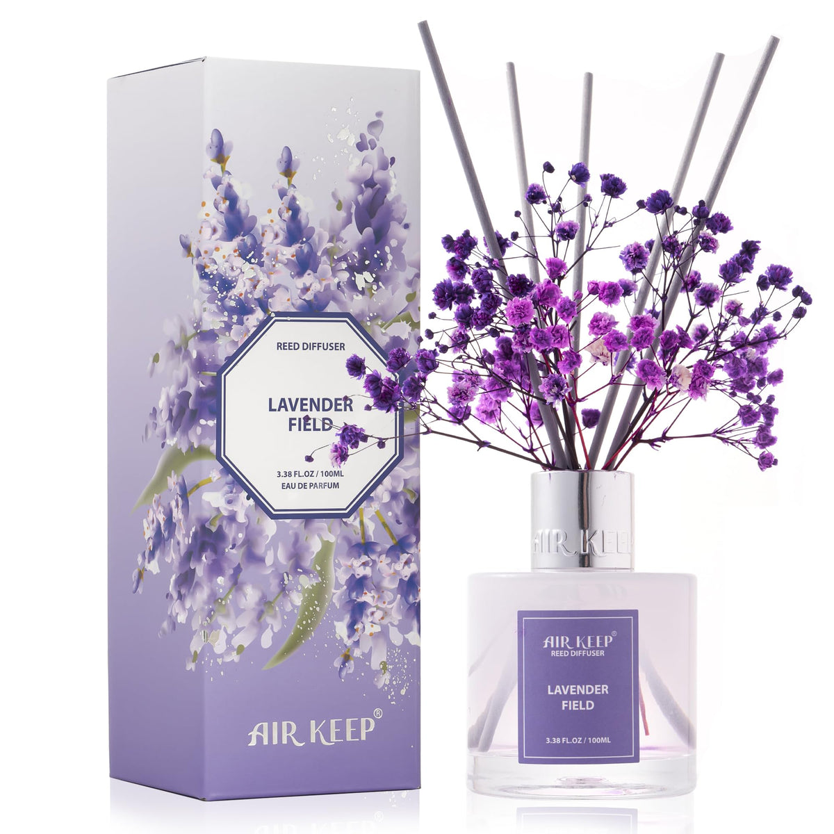 Airkeep Reed Diffuser Set,3.38 fl oz (100 ml) - Cinnamon Vanilla Oil Diffusers with 8 Reed Sticks, Home Fragrance Reed Diffuser for Bathroom Shelf Decor