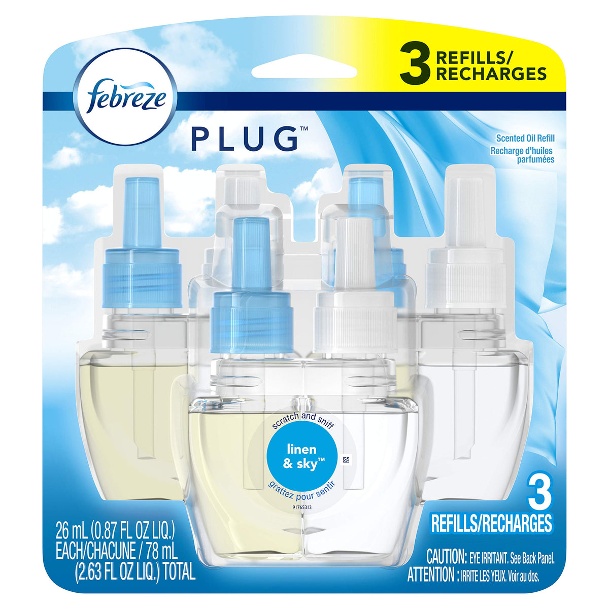 Febreze Plug In Air Freshener, Odor-Fighting Scented Oil Starter Kit, Air Fresheners for Home and Bathroom and Kitchen, Long Lasting for Strong Odors, Linen & Sky Scent, Warmer + 2 Refill